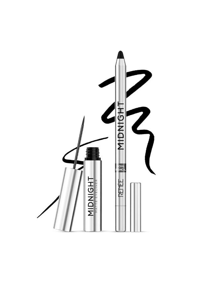 RENEE Pencil Matte Midnight Duo | Kajal + Eyeliner | Darkest Black | Long Lasting | Smudge-Proof | Waterproof Formula | One-Swipe Application | Intense Pigment | Pack of 2 - Image 1